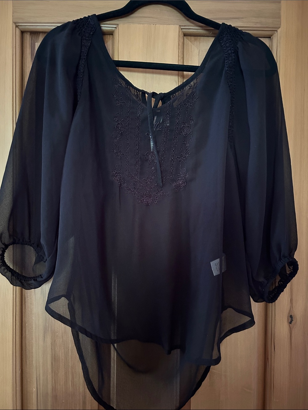 LC Lauren Conrad Black Sheer Peasant Tunic